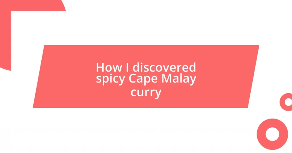 How I discovered spicy Cape Malay curry